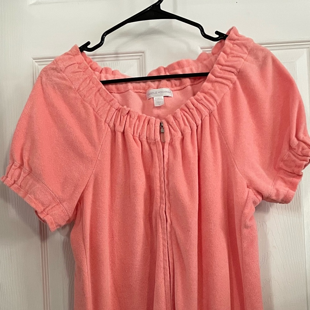 Peach Terry Cloth Zip-Up Robe has pockets beach cover up cottagecore